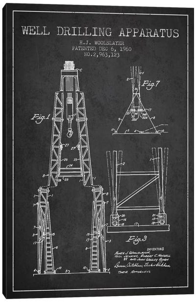 Drilling Apparatus Dark Patent Blueprint Canvas Art Print - Aged Pixel: Engineering & Machinery