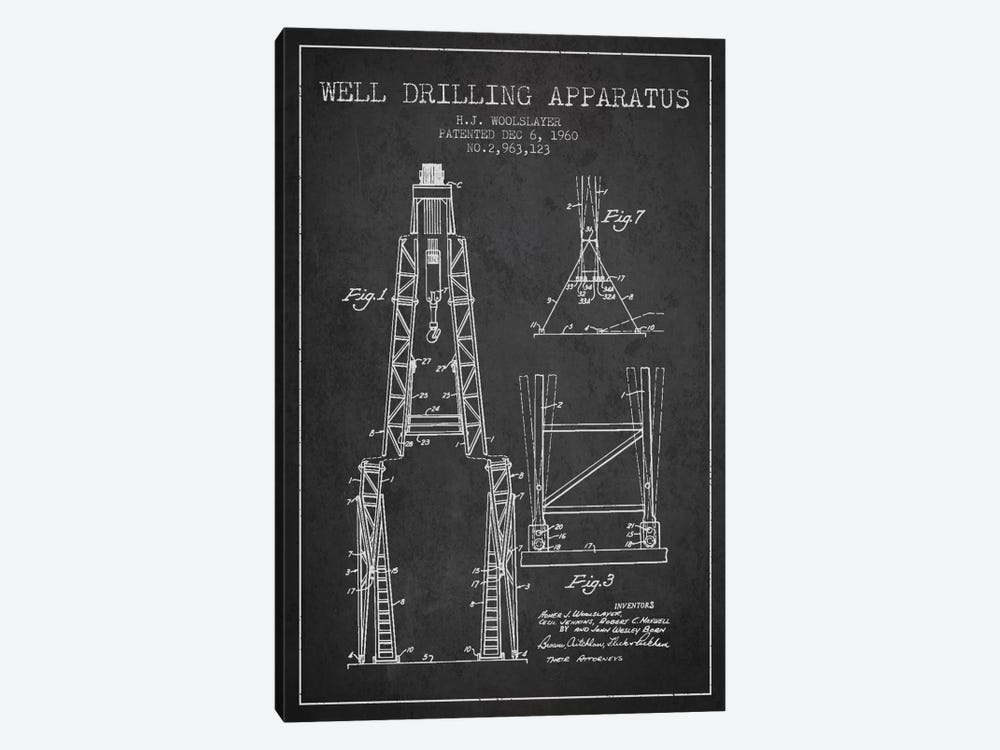 Drilling Apparatus Dark Patent Blueprint by Aged Pixel 1-piece Canvas Art Print