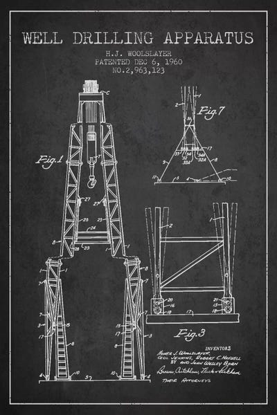 Engineering & Machinery Blueprints: Drilling Apparatus Dark Patent Blueprint by Aged Pixel