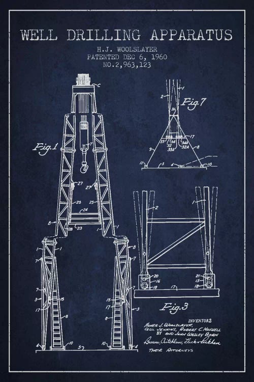 Drilling Apparatus Navy Blue Patent Blueprint