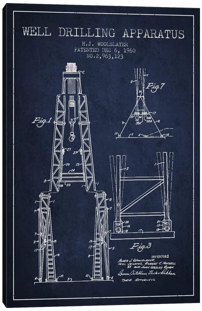 Drilling Apparatus Navy Blue Patent Blueprint Canvas Art Print - Aged Pixel: Engineering & Machinery