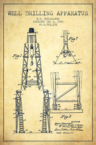 Drilling Apparatus Vintage Patent Blueprint by Aged Pixel metal wall art