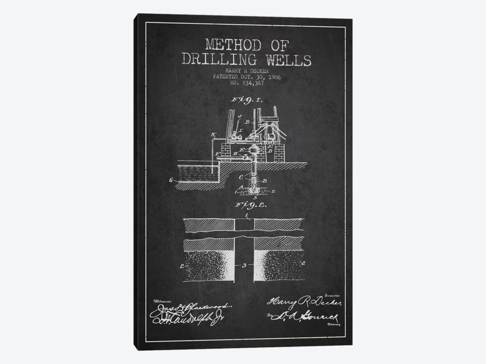 Method Drilling Wells Charcoal Patent Blueprint by Aged Pixel 1-piece Canvas Artwork
