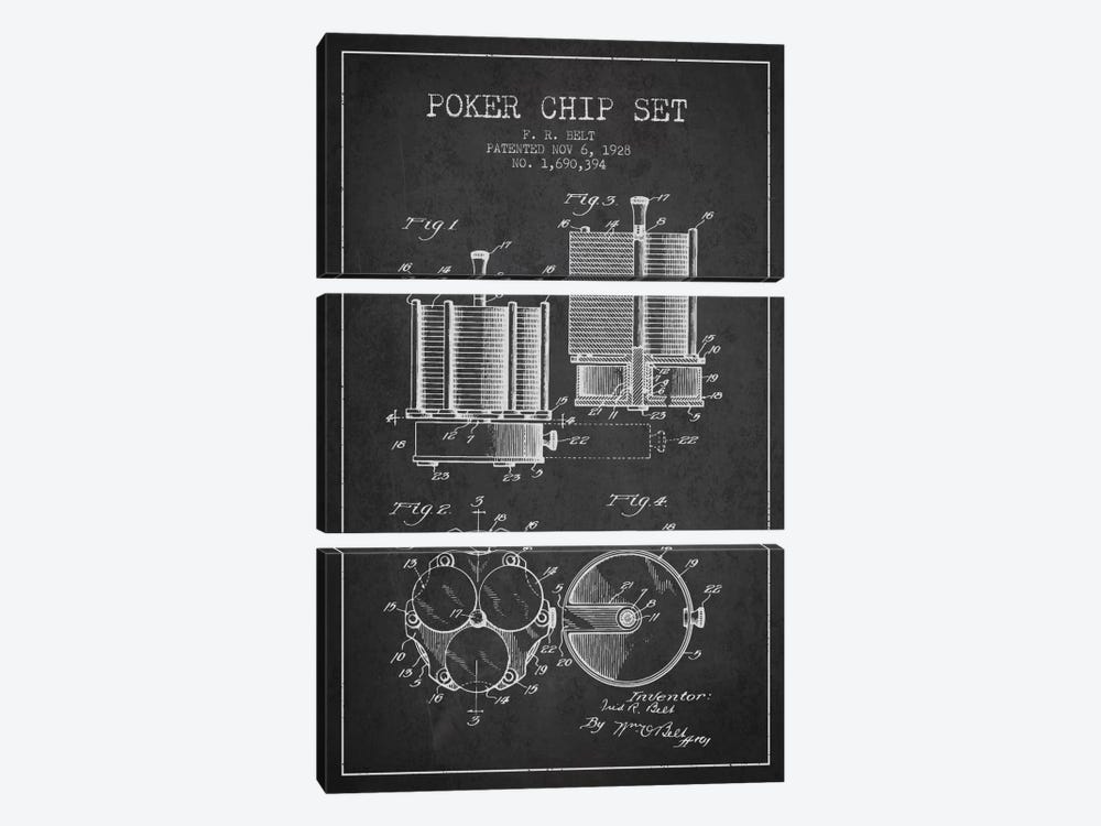 Poker Chips 1 Charcoal Patent Blueprint by Aged Pixel 3-piece Canvas Artwork