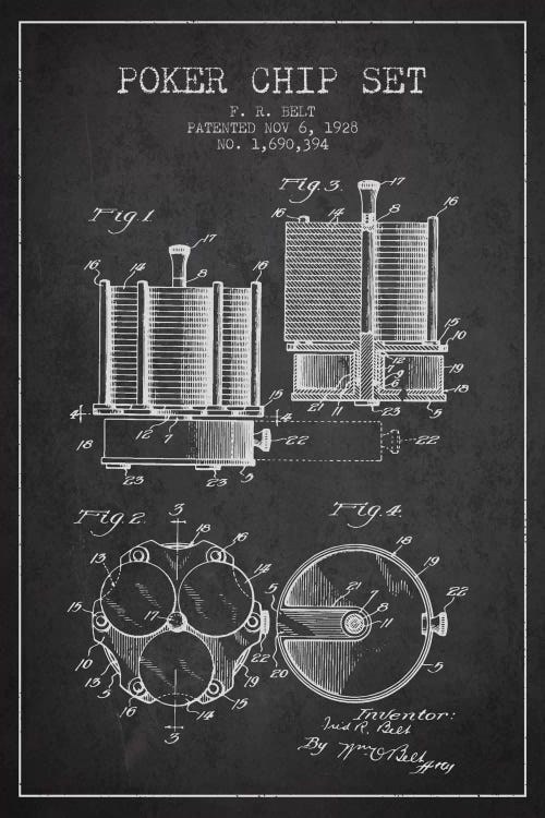 Poker Chips 1 Charcoal Patent Blueprint