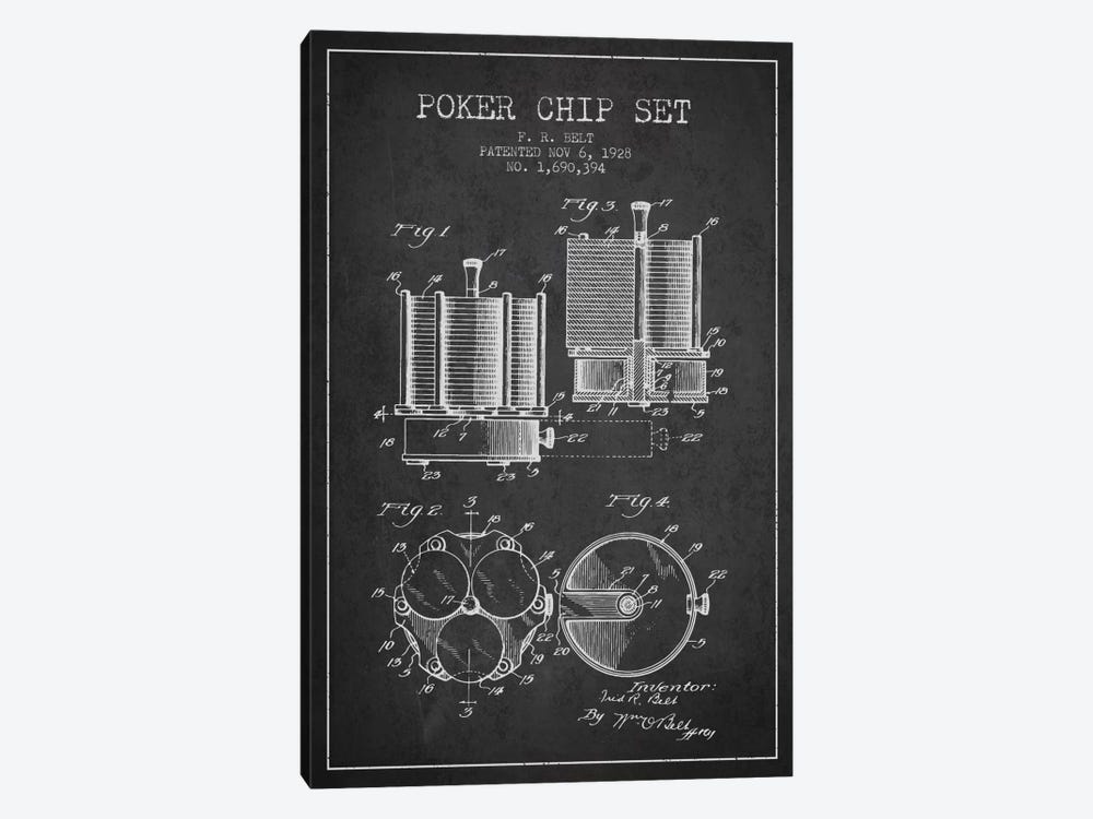 Poker Chips 1 Charcoal Patent Blueprint by Aged Pixel 1-piece Canvas Wall Art