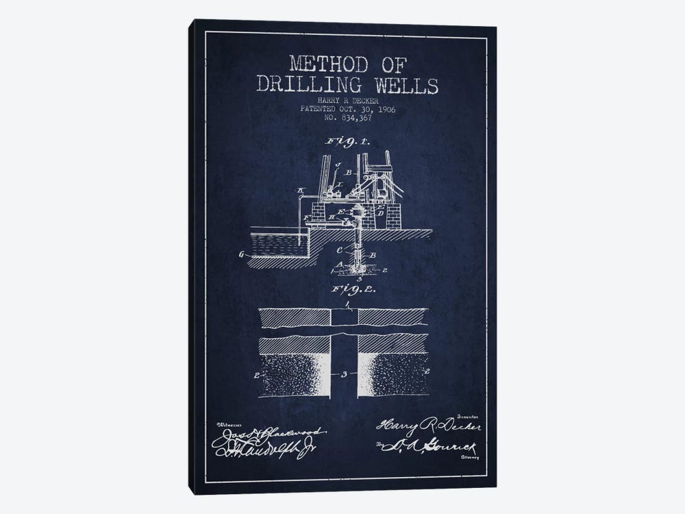Method Drilling Wells Navy Blue Patent Blueprint by Aged Pixel 1-piece Art Print