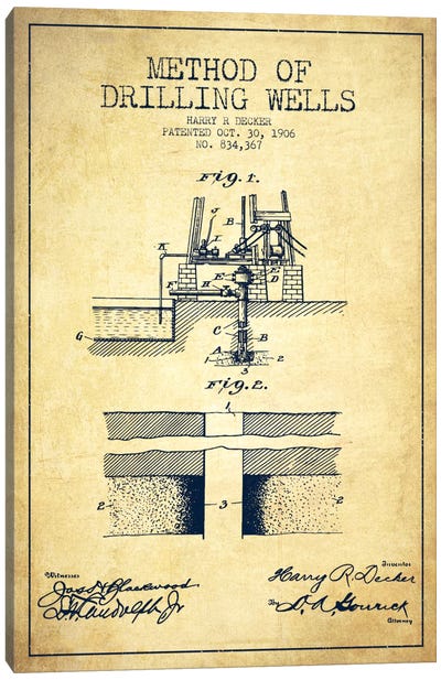 Method Drilling Wells Vintage Patent Blueprint Canvas Art Print - Engineering & Machinery Blueprints