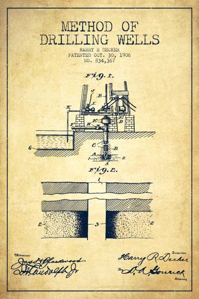 Method Drilling Wells Vintage Patent Blueprint