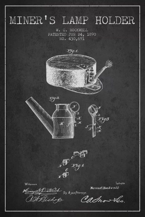 Miners Lamp 2 Charcoal Patent Blueprint by Aged Pixel wall art