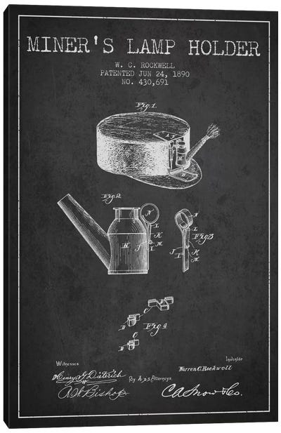 Miners Lamp 2 Charcoal Patent Blueprint Canvas Art Print - Electronics & Communication Blueprints