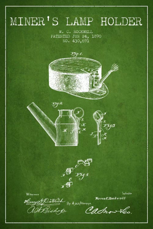 Miners Lamp 2 Green Patent Blueprint