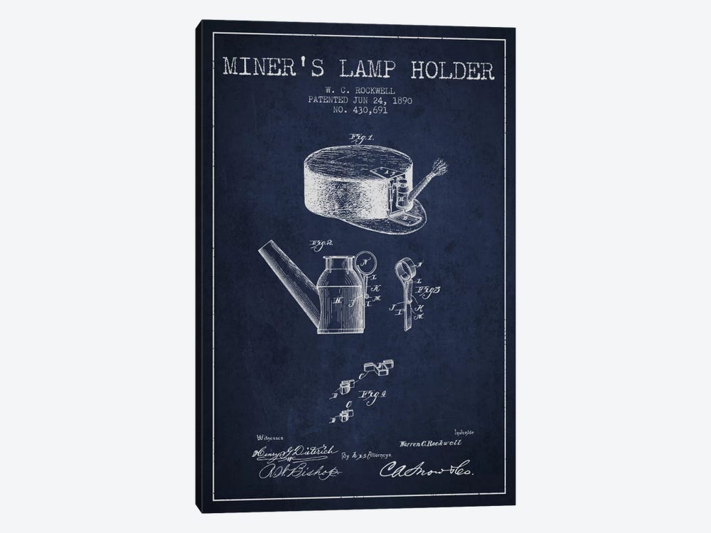 Miners Lamp 2 Navy Blue Patent Blueprint by Aged Pixel 1-piece Canvas Art