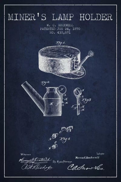 Miners Lamp 2 Navy Blue Patent Blueprint