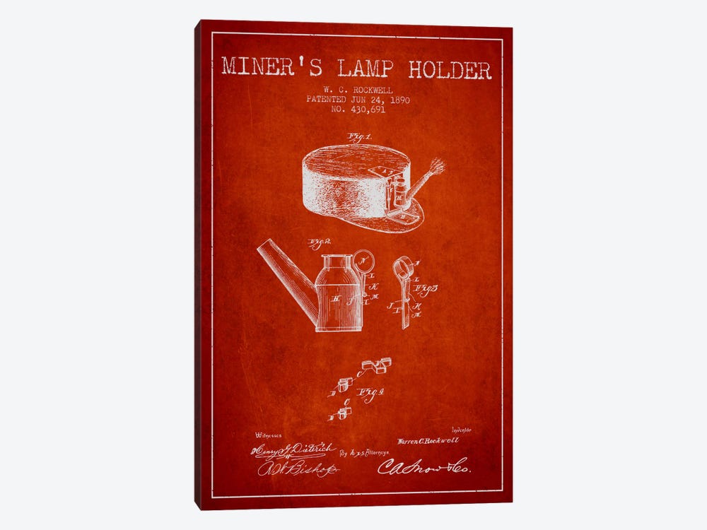Miners Lamp 2 Red Patent Blueprint by Aged Pixel 1-piece Art Print