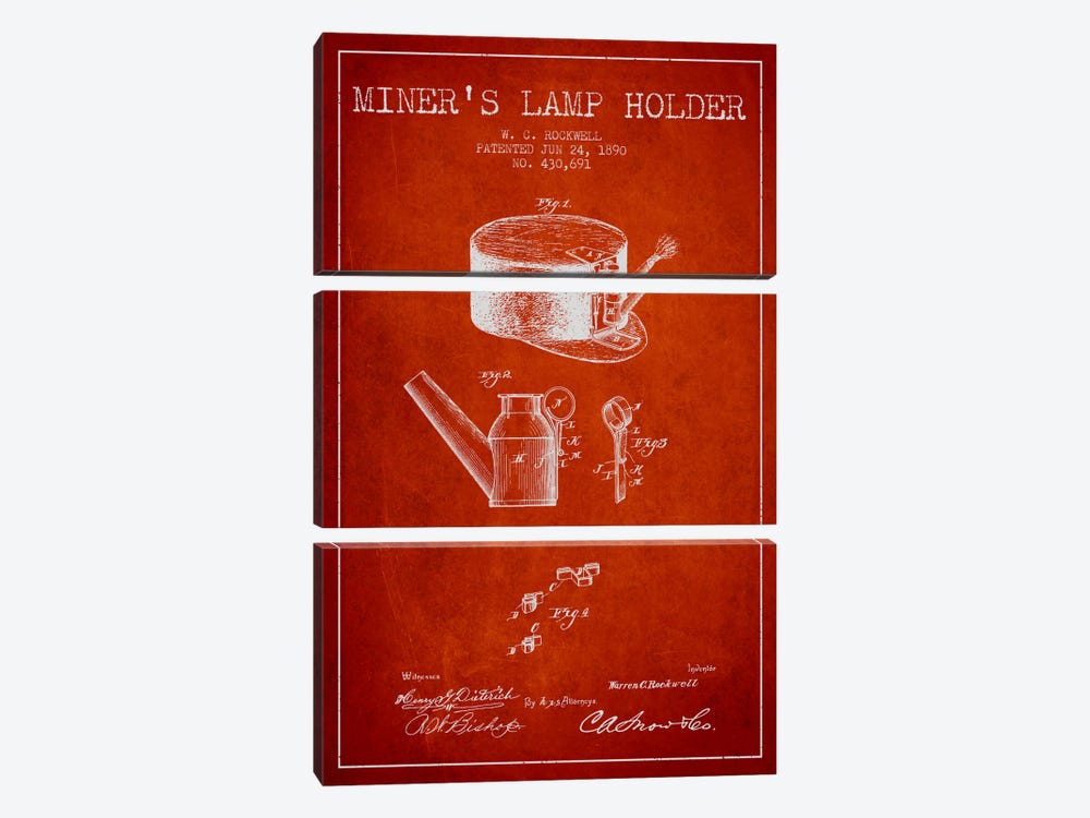 Miners Lamp 2 Red Patent Blueprint by Aged Pixel 3-piece Art Print