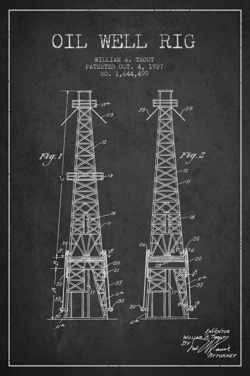 Oil Well Derrick Charcoal Patent Blueprint