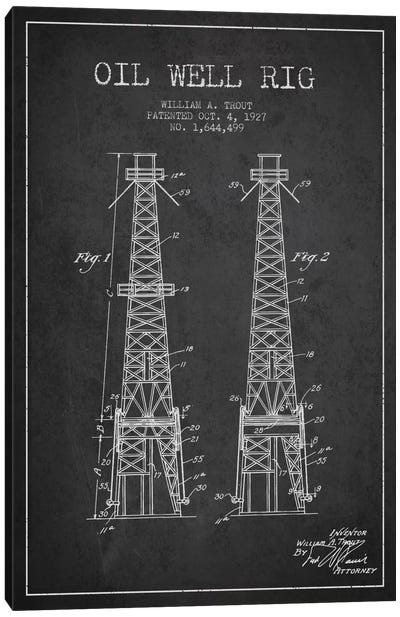 Oil Well Derrick Charcoal Patent Blueprint Canvas Art Print - Aged Pixel: Engineering & Machinery
