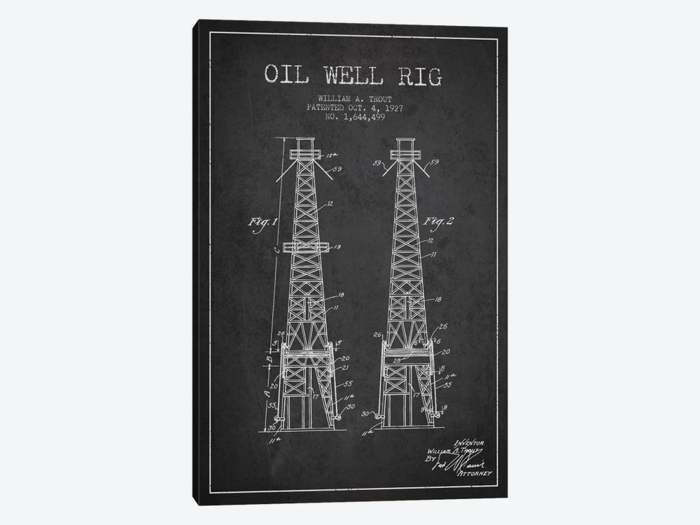 Oil Well Derrick Charcoal Patent Blueprint by Aged Pixel 1-piece Art Print
