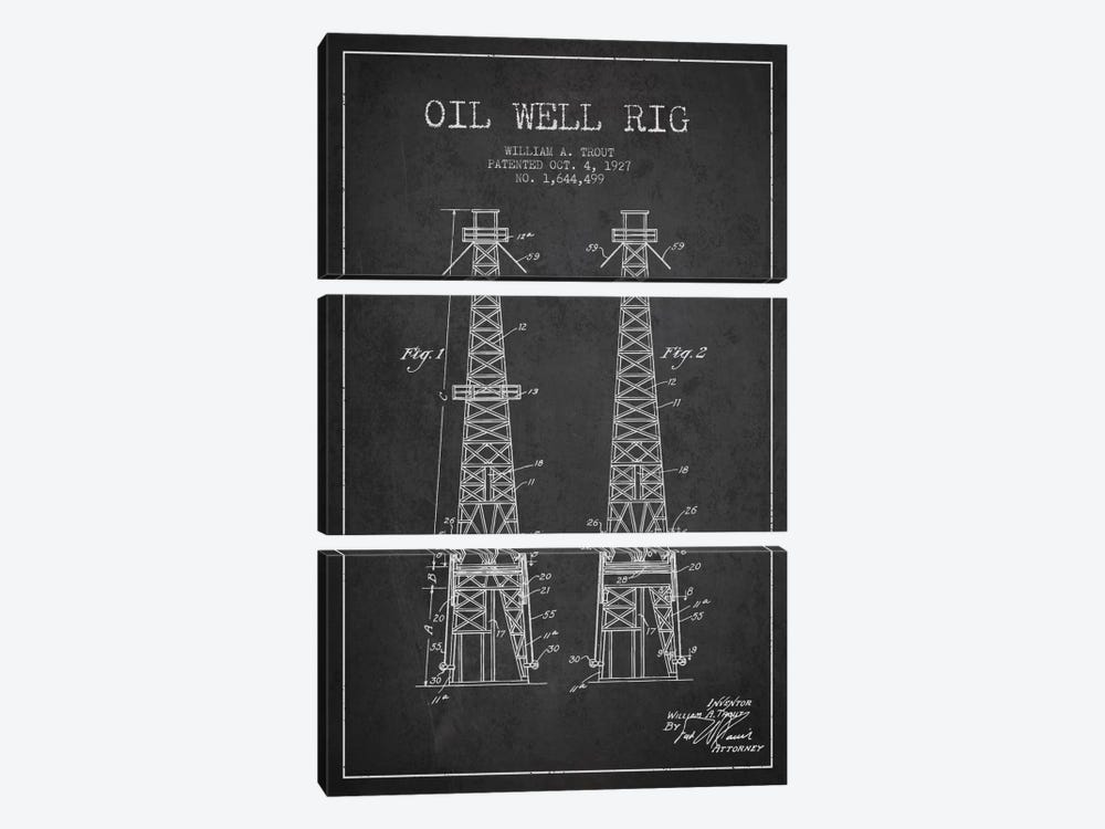 Oil Well Derrick Charcoal Patent Blueprint by Aged Pixel 3-piece Canvas Print