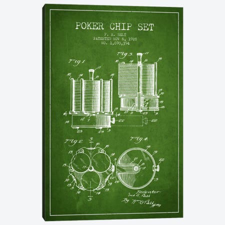 Poker Chips 1 Green Patent Blueprint Canvas Print #ADP152} by Aged Pixel Canvas Print