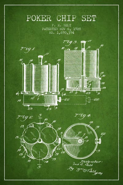 Aged Pixel: Poker Chips 1 Green Patent Blueprint by Aged Pixel