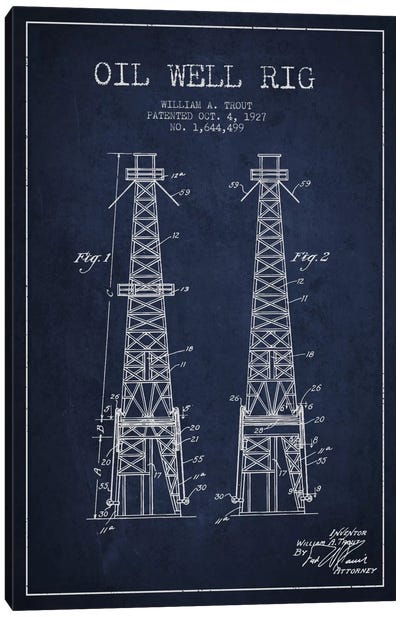 Oil Well Derrick Navy Blue Patent Blueprint Canvas Art Print - Engineering & Machinery Blueprints