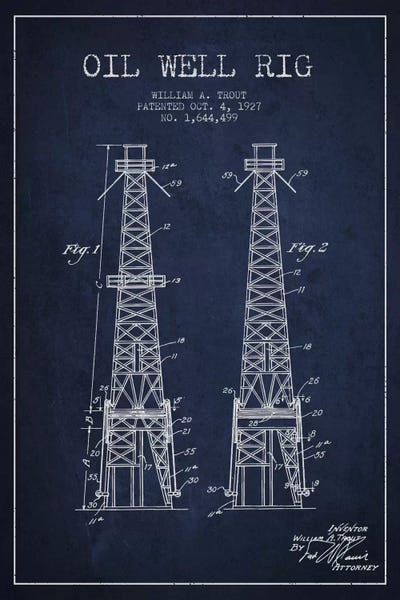 Oil Well Derrick Navy Blue Patent Blueprint