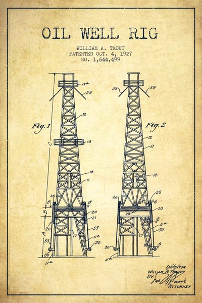 Oil Well Derrick Vintage Patent Blueprint by Aged Pixel metal wall art