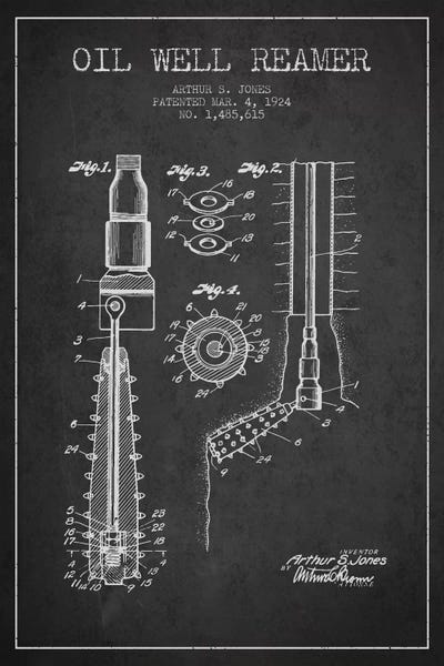 Oil Well Reamer Charcoal Patent Blueprint by Aged Pixel framed canvas print