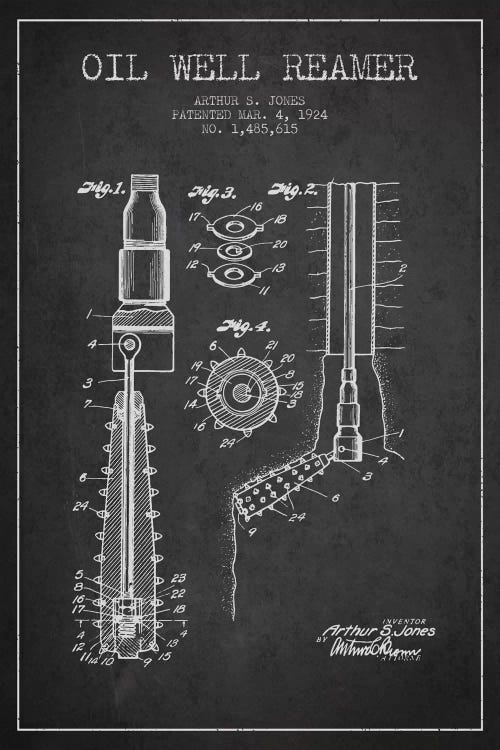 Oil Well Reamer Charcoal Patent Blueprint