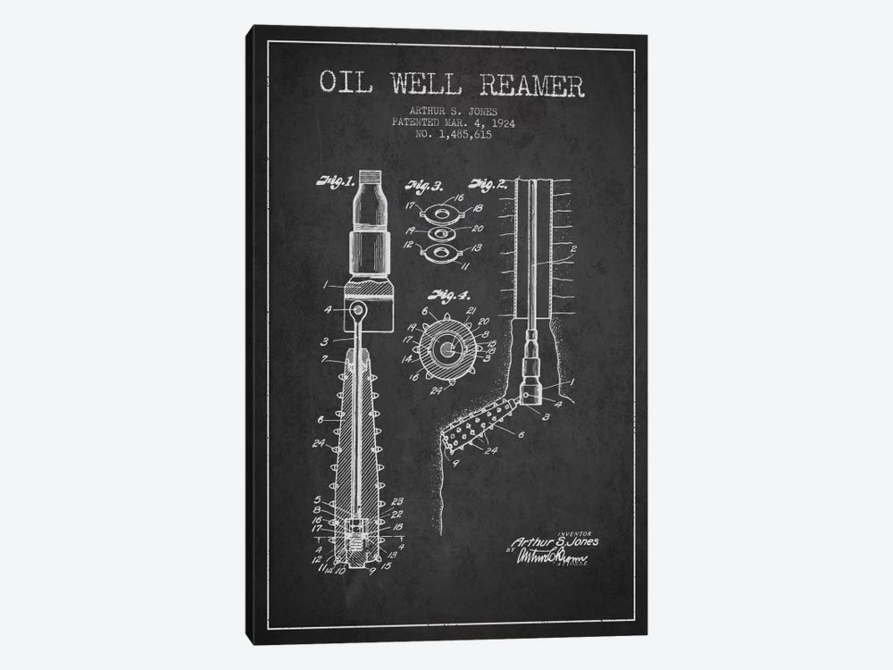 Oil Well Reamer Charcoal Patent Blueprint by Aged Pixel 1-piece Canvas Print