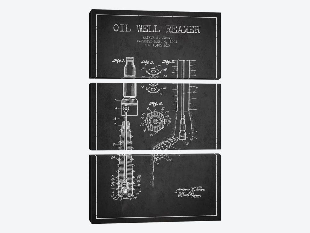 Oil Well Reamer Charcoal Patent Blueprint by Aged Pixel 3-piece Canvas Art Print