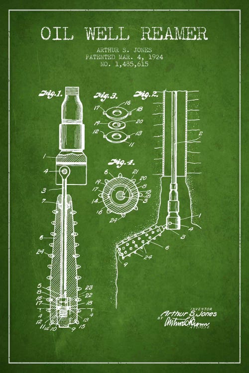 Oil Well Reamer Green Patent Blueprint