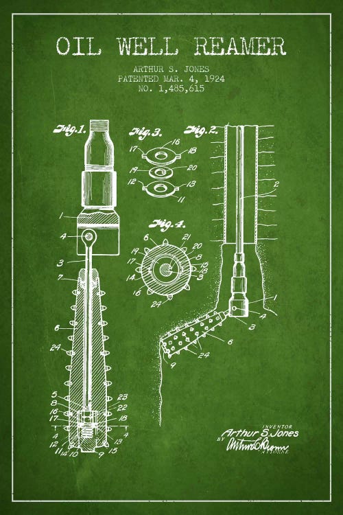 Oil Well Reamer Green Patent Blueprint by Aged Pixel wall art