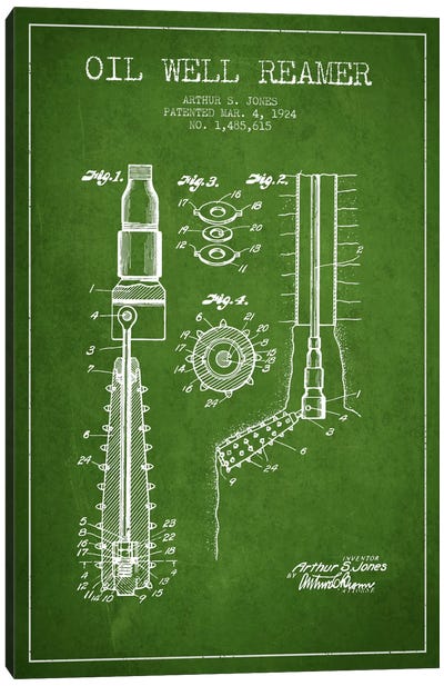 Oil Well Reamer Green Patent Blueprint Canvas Art Print - Aged Pixel: Engineering & Machinery