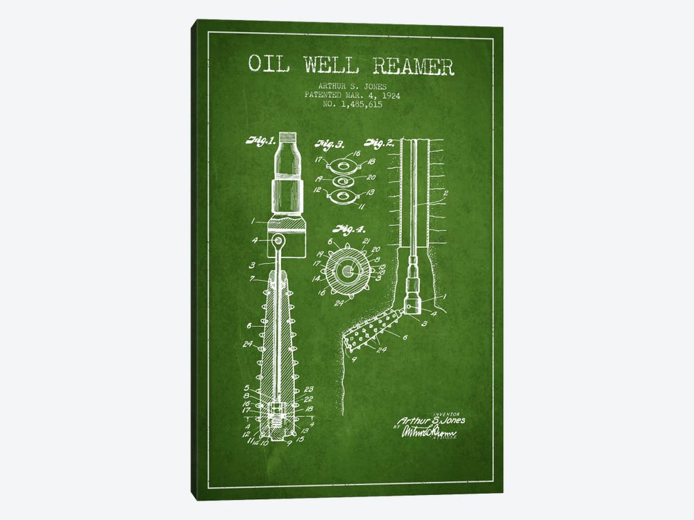 Oil Well Reamer Green Patent Blueprint by Aged Pixel 1-piece Canvas Art