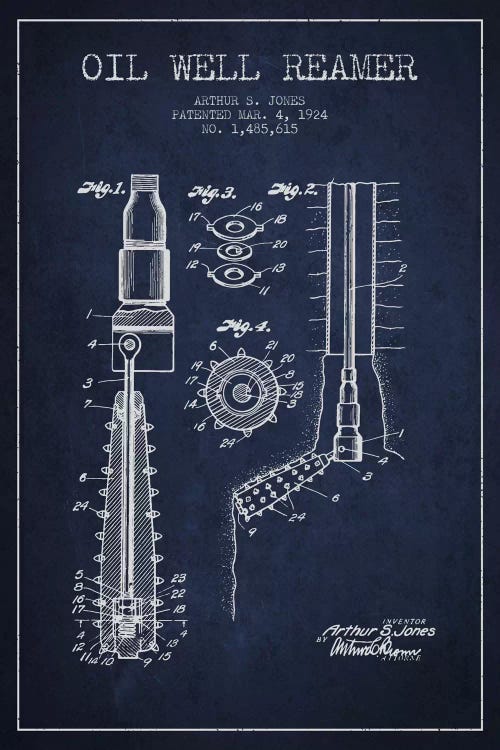 Oil Well Reamer Navy Blue Patent Blueprint