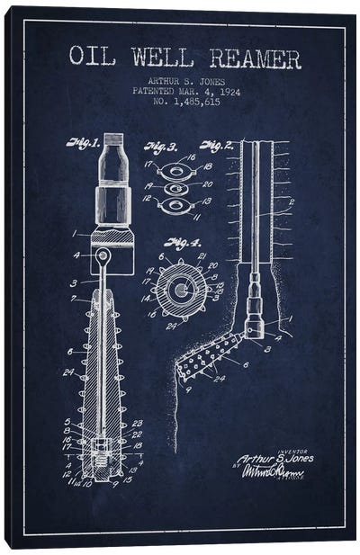 Oil Well Reamer Navy Blue Patent Blueprint Canvas Art Print - Engineering & Machinery Blueprints