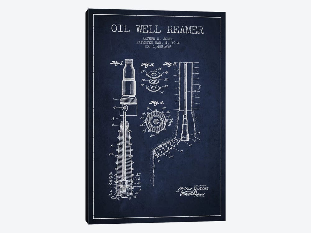 Oil Well Reamer Navy Blue Patent Blueprint by Aged Pixel 1-piece Art Print