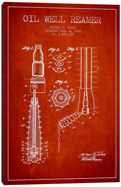 Oil Well Reamer Red Patent Blueprint Canvas Art Print - Aged Pixel: Engineering & Machinery