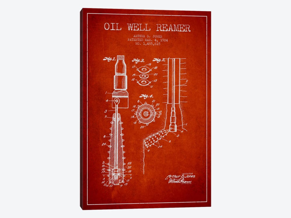 Oil Well Reamer Red Patent Blueprint by Aged Pixel 1-piece Canvas Art