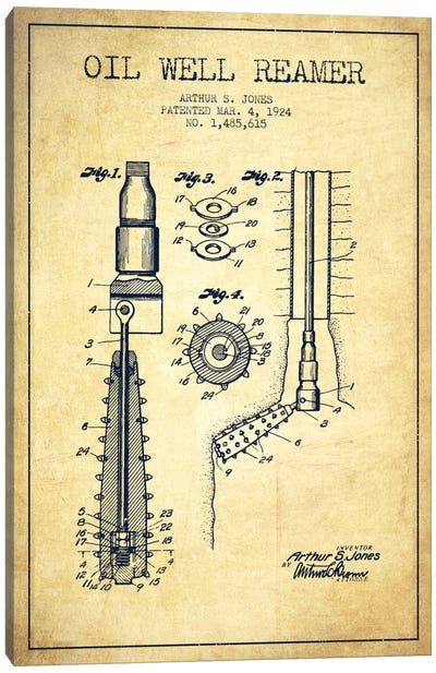 Oil Well Reamer Vintage Patent Blueprint Canvas Art Print - Engineering & Machinery Blueprints