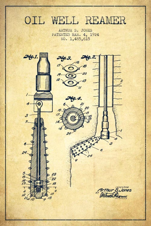 Oil Well Reamer Vintage Patent Blueprint by Aged Pixel wall art