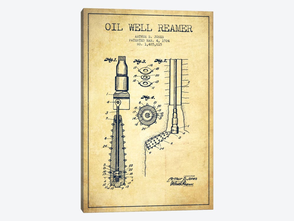 Oil Well Reamer Vintage Patent Blueprint by Aged Pixel 1-piece Canvas Print