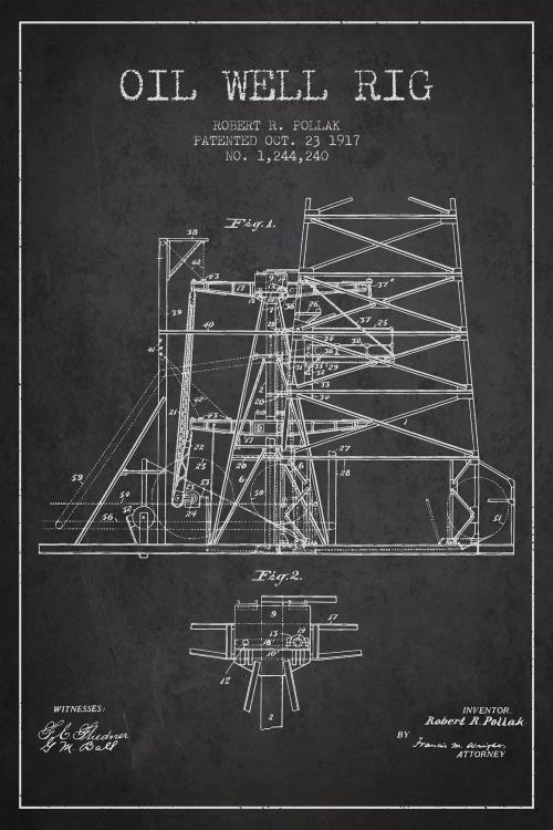 Oil Well Rig 1 Charcoal Patent Blueprint