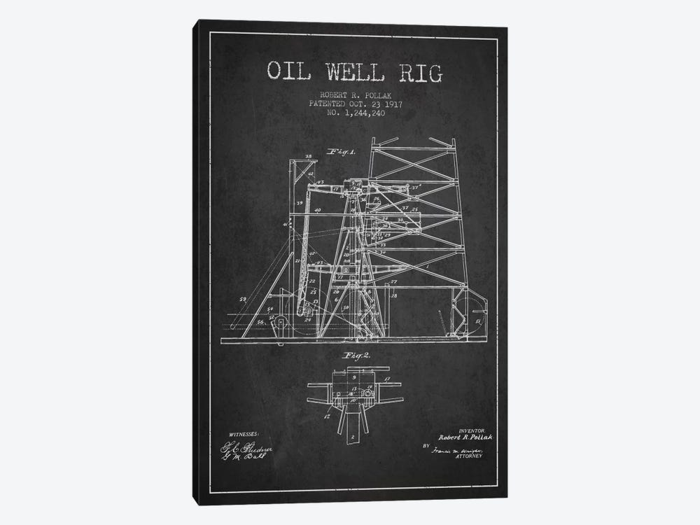 Oil Well Rig 1 Charcoal Patent Blueprint by Aged Pixel 1-piece Canvas Art