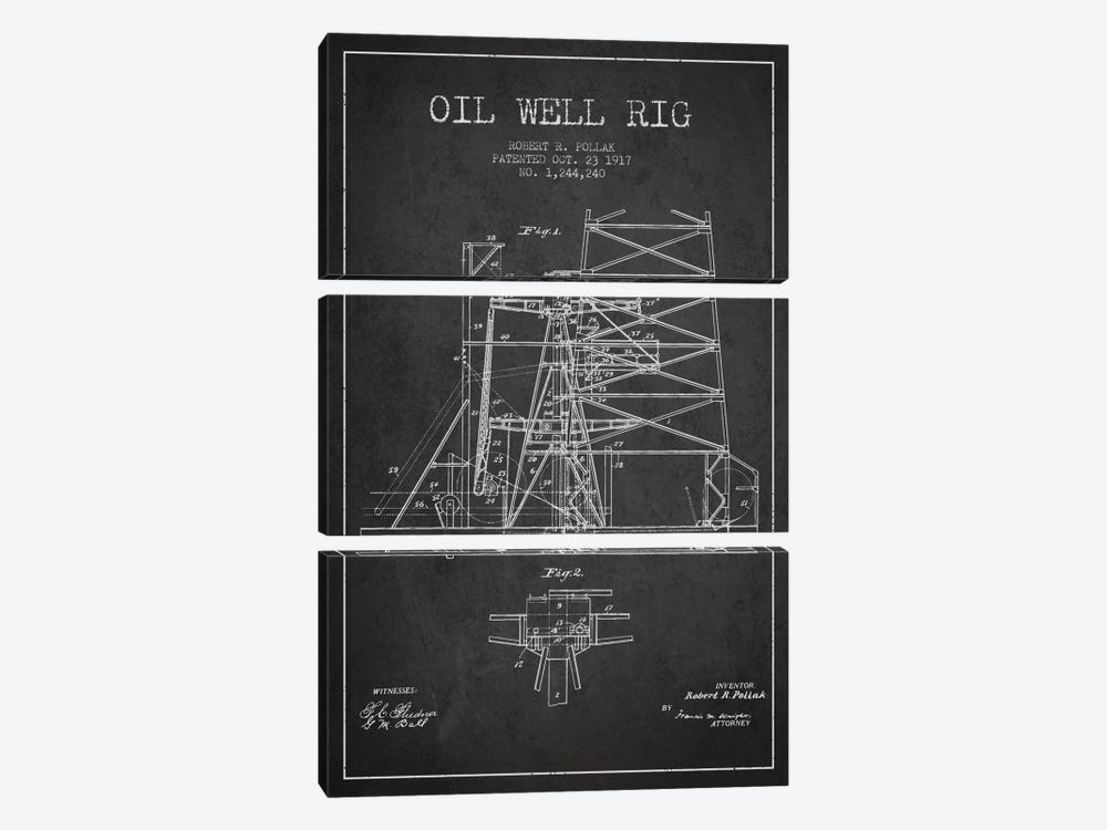 Oil Well Rig 1 Charcoal Patent Blueprint by Aged Pixel 3-piece Canvas Wall Art
