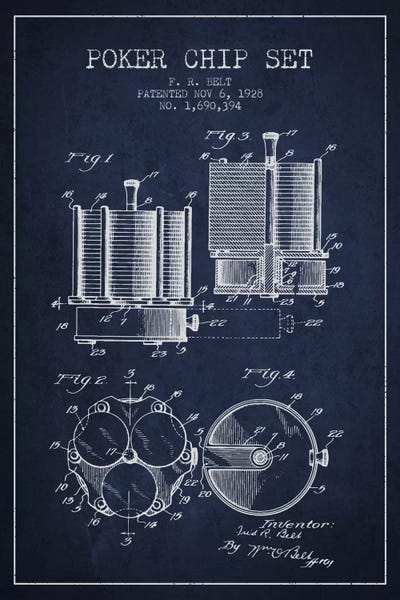 Toy & Game Blueprints: Poker Chips 1 Navy Blue Patent Blueprint by Aged Pixel
