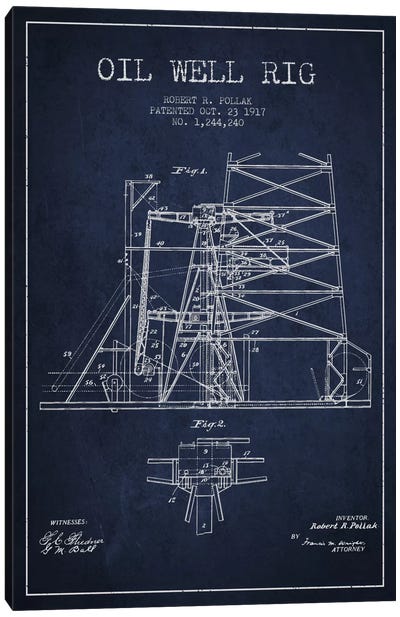 Oil Well Rig 1 Navy Blue Patent Blueprint Canvas Art Print - Engineering & Machinery Blueprints